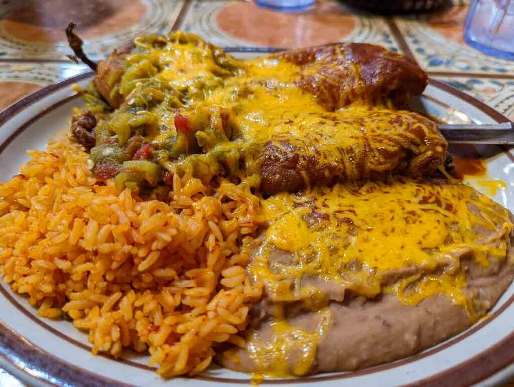 a Hatc chile relleno plate at a New Mexican restaurant in Albuquerque